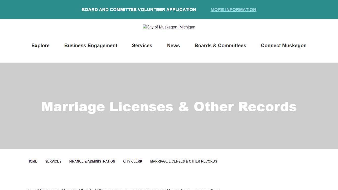 Marriage Licenses & Other Records - City of Muskegon